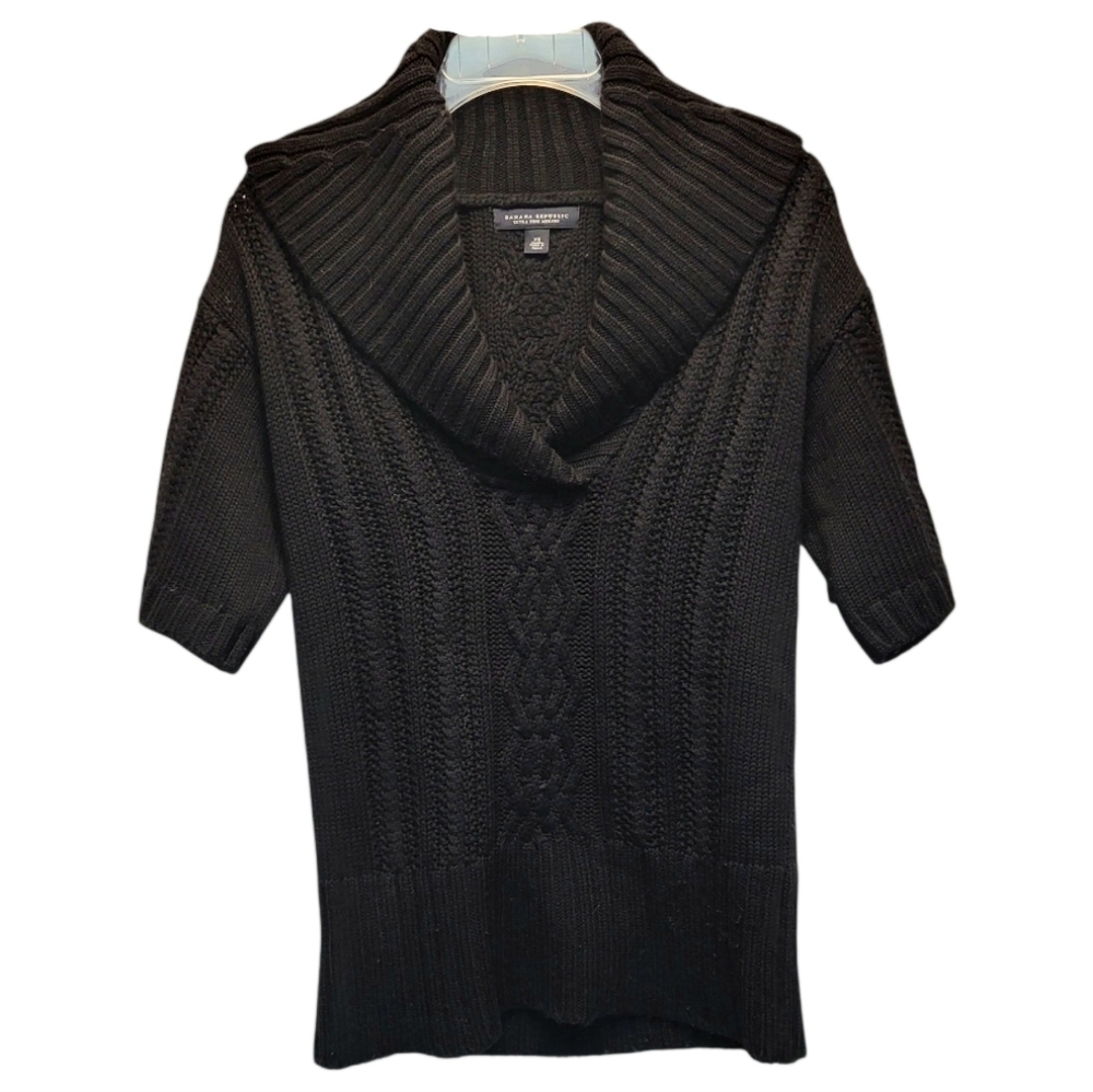 Banana Republic Black Extra Fine Merino Wool Shawl Neck Sweater - Size XS